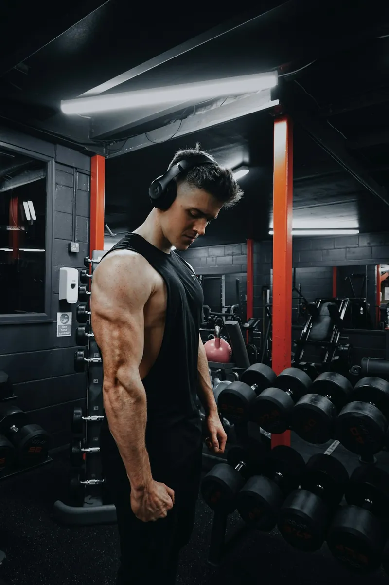 Male trainer looking intense in gym